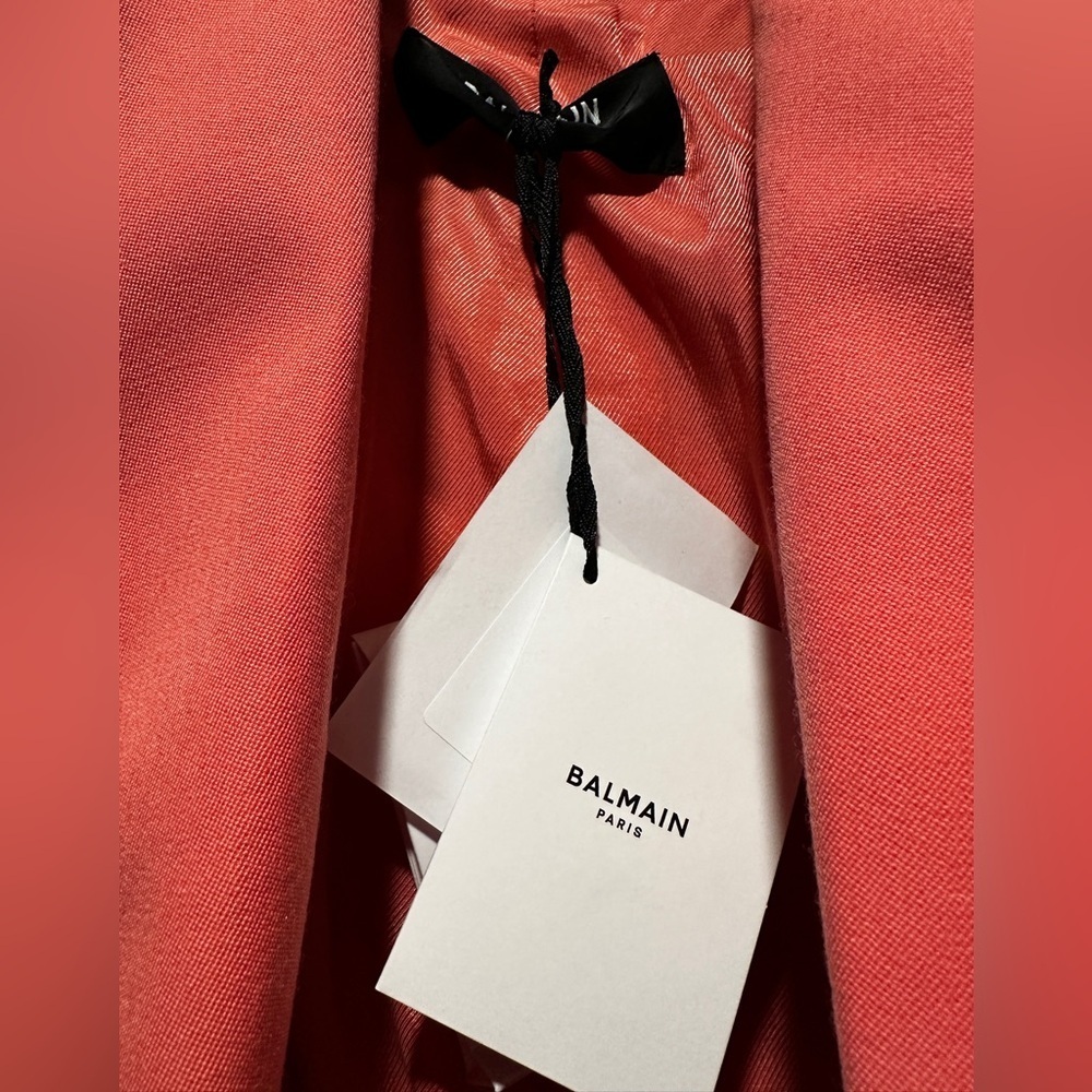 New Balmain Double-Breasted Wool Salmon Pink Blazer Size 34 - Picture 12 of 16
